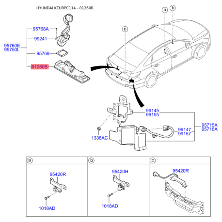 Ручка кришки багажника/приміщення для вантажу 81260-C1000 Mobis - 81260C1000 - схема з каталогу 81260B, KEURPC114 81260C1000