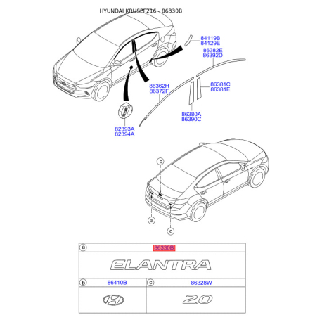 Емблема задніх та боковой дверей, капота 86315-F2000 Mobis - 86315F2000 - схема з каталогу 86330B, KRUSPF216 86315F2000