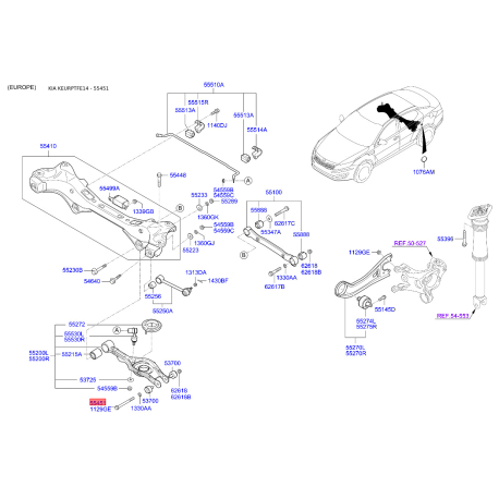 Болт передньої поперечної тяги заднього підрамника 55259-2T000 Mobis - 552592T000 - схема з каталогу 55451, KEURPTFE14 552592T000