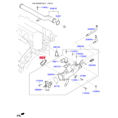 Прокладка термостату 25614-3L100 Mobis - 256143L100 - схема з каталогу 25614, AKMAPS922 256143L100