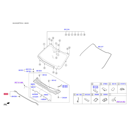 Шумоізоляція (теплоізоляція) капота 86430-2T000 Mobis - 864302T000 - схема з каталогу 86430, KEURPTFE14 864302T000