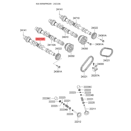 Розподільний вал лівий 24210-3E010 Mobis - 242103E010 - схема з каталогу 24210A, KKMAPMG09 242103E010