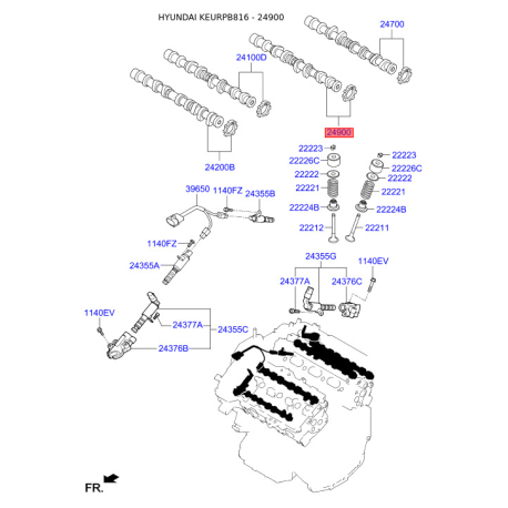 Розподільний вал правий 24900-3CAM0 Mobis - 249003CAM0 - схема з каталогу 24900, KEURPB816 249003CAM0