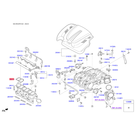 Прокладка впускного коллектора 29215-3CAA0 Mobis - 292153CAA0 - схема с каталога 29215, KRUSPC518 292153CAA0