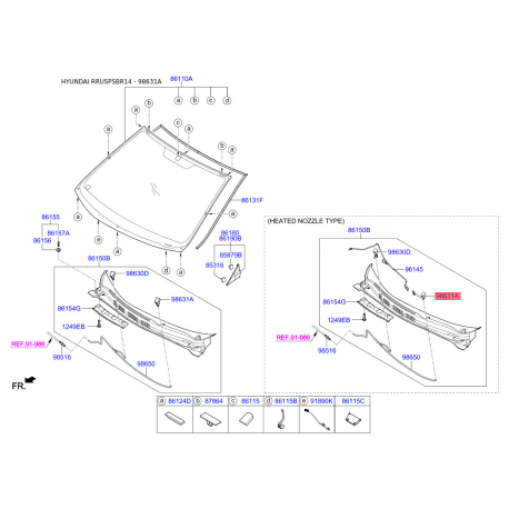 Распылитель воды для чистки, система очистки окон левый 98630-4L000 Mobis - 986304L000 - схема с каталога 98631A, RRUSPSBR14 986304L000