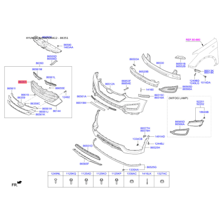 Решетка радиатора 86351-2W000 Mobis - 863512W000 - схема с каталога 86351, AHMAPDMA12 863512W000