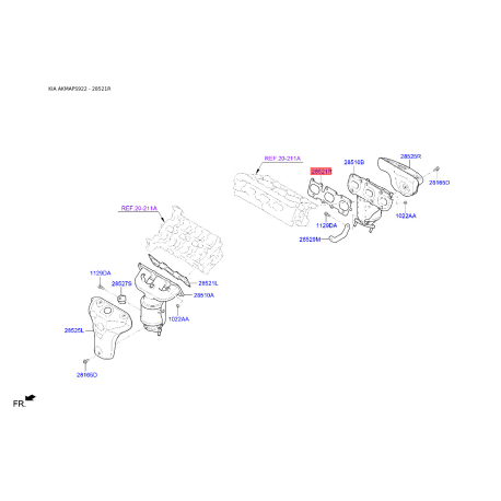 Прокладка, впускной / выпускной коллектор правая 28521-3C712 Mobis - 285213C712 - схема с каталога 28521R, AKMAPS922 285213C712
