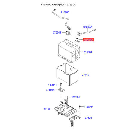 Крепление аккумулятора 37260-2C010 Mobis - 372602C010 - схема с каталога 37250A, KHMJPJM04 372602C010