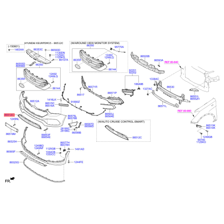 Решітка радіатора 86560-2WBA0 Mobis - 865602WBA0 - схема з каталогу 86512C, KEURPDM15 865602WBA0