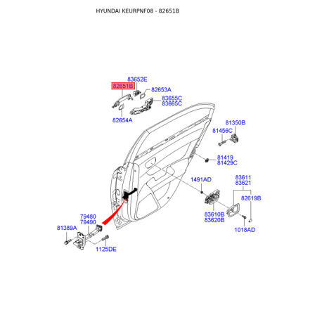 Ручка двери 82651-3K500 Mobis - 826513K500 - схема с каталога 82651B, KEURPNF08 826513K500