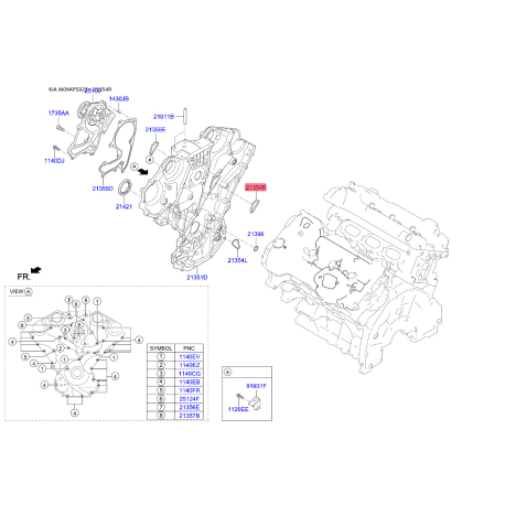 Кольцо уплотнительное передней крышки мотора правое 21354-3C550 Mobis - 213543C550 - схема с каталога 21354R, AKMAPS922 213543C550