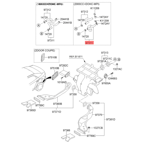 Шланг, теплообменник - отопление 97311-1M200 Mobis - 973111M200 - схема с каталога 97311, KEURPTD08 973111M200