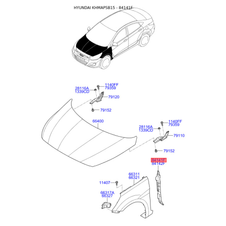 Изоляция крыла левая 84141-1R000 Mobis - 841411R000 - схема с каталога 84141F, KHMAPSB15 841411R000