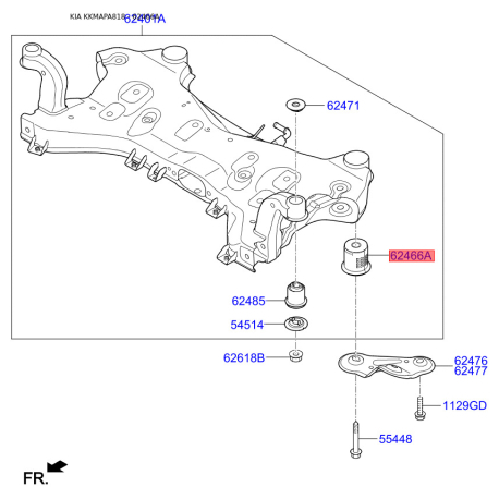 Сайлентблок балки 62486-C1000 Mobis - 62486C1000 - схема з каталогу 62466A, KKMAPA818 62486C1000