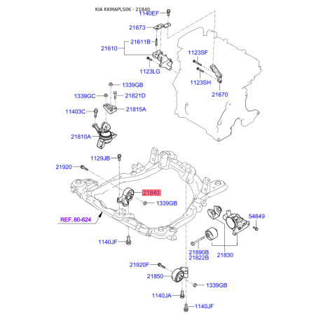 Подушка двигателя 21910-2F010 Mobis - 219102F010 - схема с каталога 21840, KKMAPLS06 219102F010