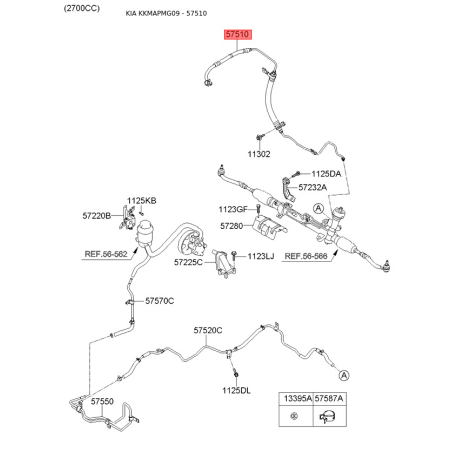 Гідравлічний шланг, кермо 57510-2G510 Mobis - 575102G510 - схема з каталогу 57510, KKMAPMG09 575102G510