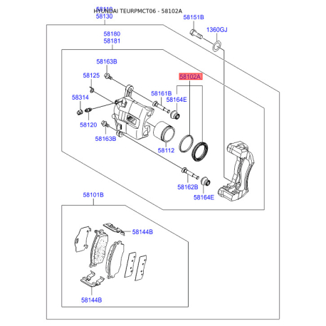 Ремкомплект гальмівного супорта 58102-1GA00 Mobis - 581021GA00 - схема з каталогу 58102A, TEURPMCT06 581021GA00