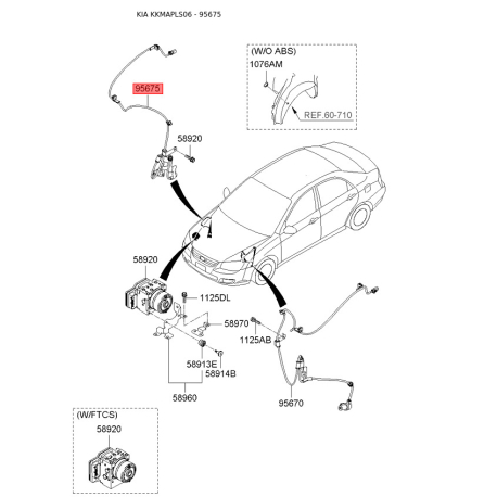 Датчик частоты вращения колеса (ABS) правый 95670-2F100 Mobis - 956702F100 - схема с каталога 95675, KKMAPLS06 956702F100