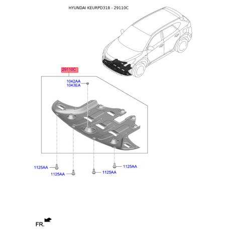 Защита двигателя / поддона двигателя 29110-D3500 Mobis - 29110D3500 - схема с каталога 29110C, KEURPD318 29110D3500