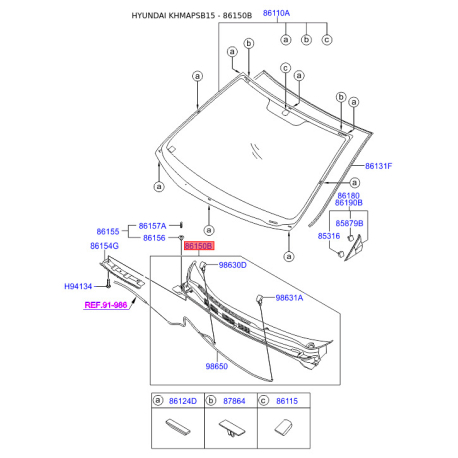 Накладка облицовки передней панели (жабо) левая 86150-1R000 Mobis - 861501R000 - схема с каталога 86150B, KHMAPSB15 861501R000