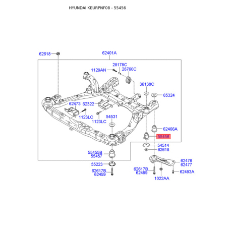 Сайлентблок балки 62485-3K100 Mobis - 624853K100 - схема з каталогу 55456, KEURPNF08 624853K100