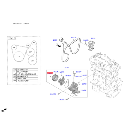 Болт шківа 11405-08166K Mobis - 1140508166K - схема з каталогу 1140KD, IEURPTI23 1140508166K