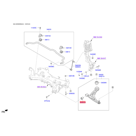 Сайлентблок рычага нижний 54551-E6100 Mobis - 54551E6100 - схема с каталога 54551D, KKMAPA818 54551E6100