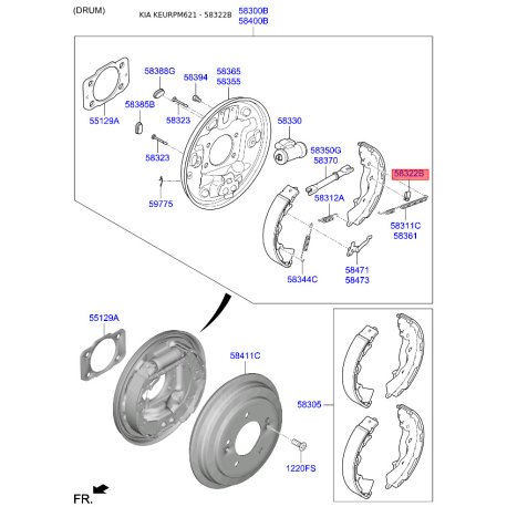 Подпружинненый стопорный штифт, тормозная колодка 58322-1G000 Mobis - 583221G000 - схема с каталога 58322B, KEURPM621 583221G000
