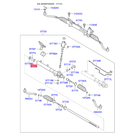 Втулка рейки рульового механізму 57733-2B000 Mobis - 577332B000 - схема з каталогу 57733, AKMAPXMA09 577332B000