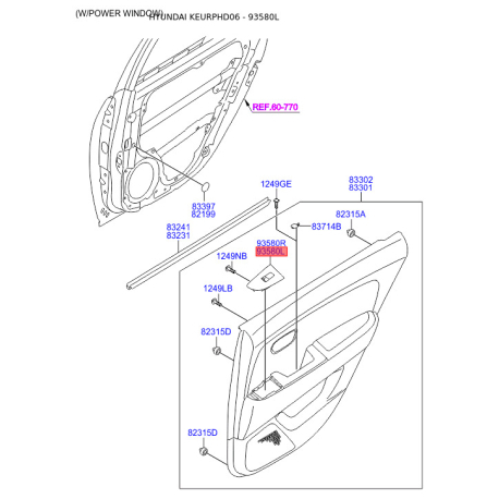 Блок кнопок стеклоподъёмника левый 93580-2H0009P Mobis - 935802H0009P - схема с каталога 93580L, KEURPHD06 935802H0009P