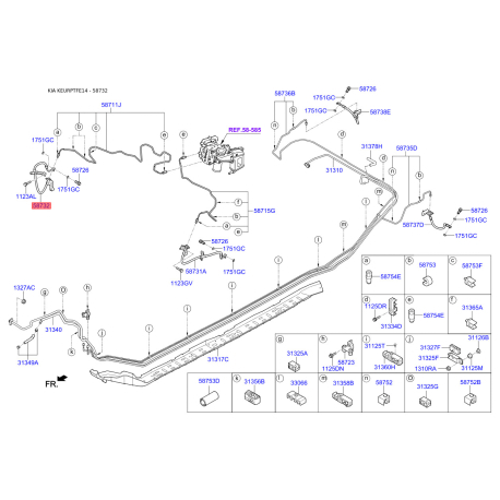 Шланг тормозной передний правый 58732-2T500 Mobis - 587322T500 - схема с каталога 58732, KEURPTFE14 587322T500