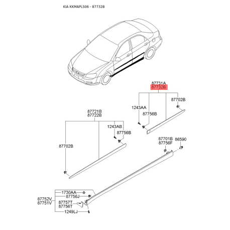 Молдинг порога, бампера і крила правий 87722-2F000 Mobis - 877222F000 - схема з каталогу 87732B, KKMAPLS06 877222F000
