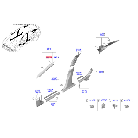 Пістон (кліпса) бампера і оббивки салону квадратна 85815-C1100 Mobis - 85815C1100 - схема з каталогу 85815B, KEURPEX23 85815C1100