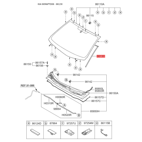 Прокладка, вітрове скло 86130-1M000 Mobis - 861301M000 - схема з каталогу 86130, KKMAPTD08 861301M000