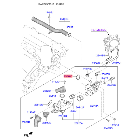 Прокладка термостату 25652-3CAA0 Mobis - 256523CAA0 - схема з каталогу 25640G, KRUSPC518 256523CAA0