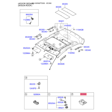 Пістон (кліпса) оббивки салону 85459-1M000 Mobis - 854591M000 - схема з каталогу 85368, KKMAPTD08 854591M000