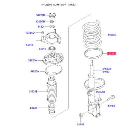 Прокладка передней пружины нижняя 54633-22001 Mobis - 5463322001 - схема с каталога 54633, IEURPTBI07 5463322001