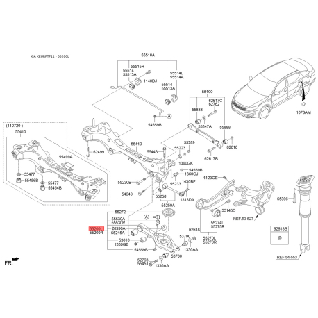 Рычаг задней подвески левый нижний (под пружину) 55210-3R100 Mobis - 552103R100 - схема с каталога 55200L, KEURPTF11 552103R100