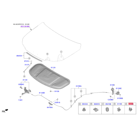 Упор капота и его крепление 81174-A7000 Mobis - 81174A7000 - схема с каталога 81188, AEURPHY24 81174A7000