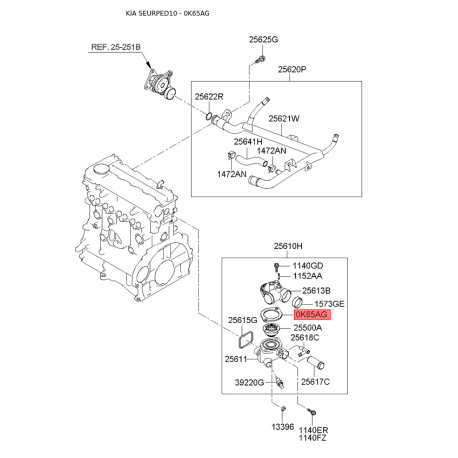 Прокладка термостату 0K65A-15173A Mobis - 0K65A15173A - схема з каталогу 0K65AG, SEURPED10 0K65A15173A
