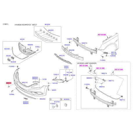 Облицювання / захисна накладка, буфер 86517-3S500 Mobis - 865173S500 - схема з каталогу 86517, KEURPGF10 865173S500