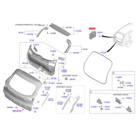 Блок управления крышка багажника левый 95470-D3100 Mobis - 95470D3100 - схема с каталога 95470L, KHMAPD318 95470D3100