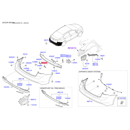 Кронштейн, буфер нижний 86635-A7000 Mobis - 86635A7000 - схема с каталога 86635D, KEURPA716 86635A7000
