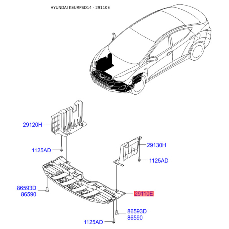 Защита двигателя / поддона двигателя передняя 29110-3X700 Mobis - 291103X700 - схема с каталога 29110E, KEURPSD14 291103X700