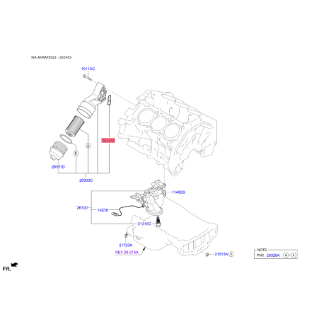 Прокладка, масляний радіатор 26345-3LAA0 Mobis - 263453LAA0 - схема з каталогу 26345S, AKMAPS922 263453LAA0