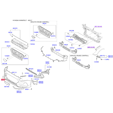 Облицовка / защитная накладка, буфер 86517-E6700 Mobis - 86517E6700 - схема с каталога 86517, KHMAPE617 86517E6700
