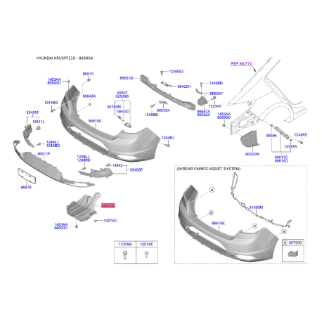 Кронштейн, буфер 86690-F2AA0 Mobis - 86690F2AA0 - схема з каталогу 86690A, KRUSPF219 86690F2AA0