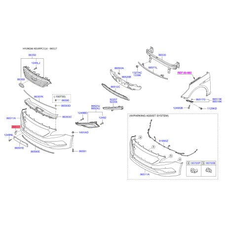 Облицювання / захисна накладка, буфер 86517-C1000 Mobis - 86517C1000 - схема з каталогу 86517, KEURPC114 86517C1000
