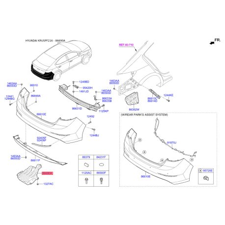 Кронштейн, буфер 86690-F2000 Mobis - 86690F2000 - схема з каталогу 86690A, KRUSPF216 86690F2000