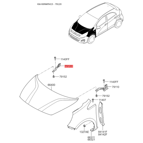 Петля капота права 79120-1W000 Mobis - 791201W000 - схема з каталогу 79120, KKMAPIH15 791201W000